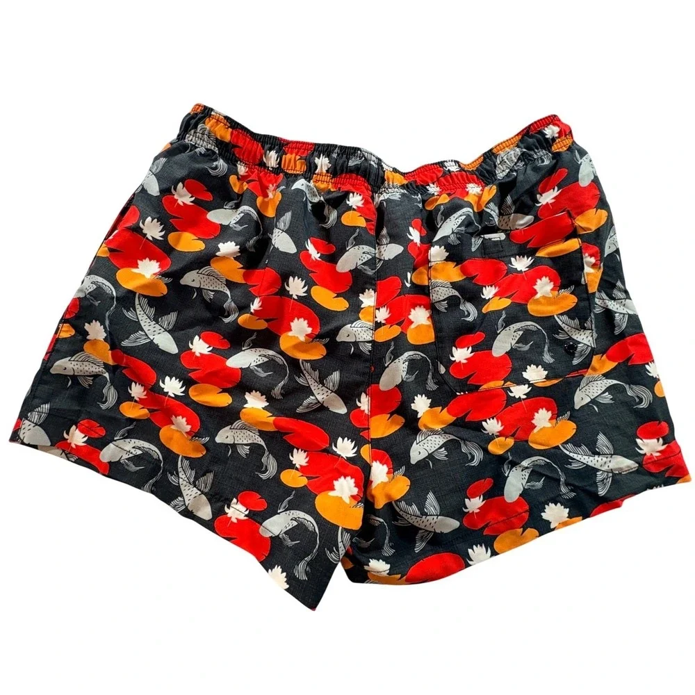 Speedo Swim Trunks Men XXL Black Koi Fish Lily Pad Print Mesh Lined Board Shorts